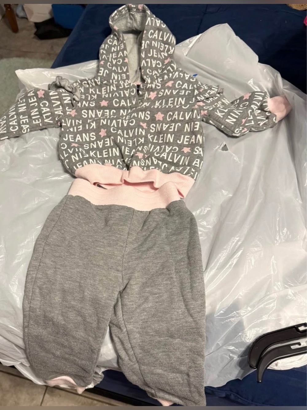 Calvin Klein Jeans Girls Gray and Pink Logo Hoodie Jogger Set